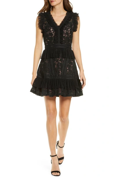 Adelyn Rae Deven Lace Cocktail Dress In Black-nude