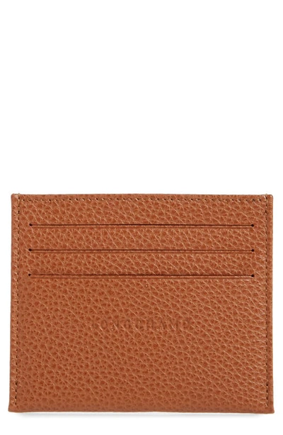 Longchamp Le Foulonne Leather Slim Card Case In Caramel