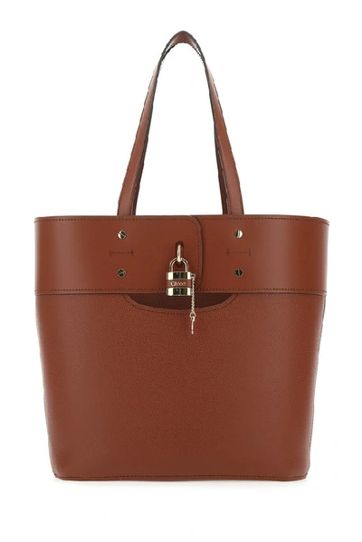 Chloé Aby Medium Smooth And Textured-leather Tote In Brown