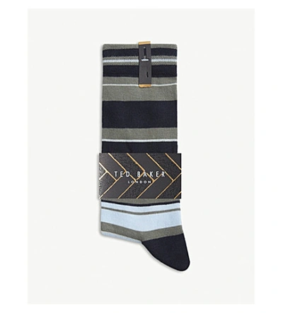 Ted Baker Striped Cotton-blend Socks In Khaki