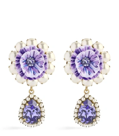 Dolce & Gabbana Floral Embellished Drop Earrings In Purple