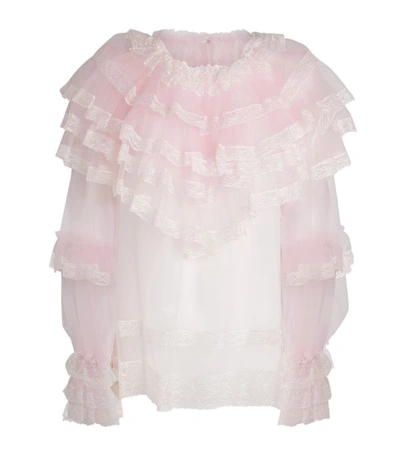 Dolce & Gabbana Ruffled Chantilly-lace And Tulle Blouse In Pink Multi
