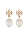 Tory Burch Gold And Pearl Brass Earrings In Ivory