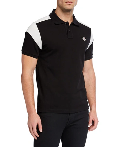 Moncler Men's Colorblock Jersey Polo Shirt In Black