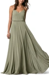 Jenny Yoo Inesse Blouson Chiffon A-line Gown In Sage