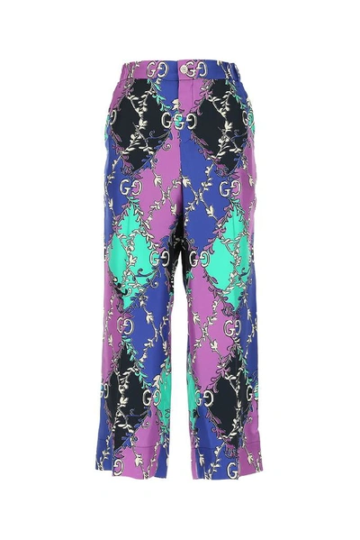 Gucci Gg Logo Cropped Trousers In Purple,blue