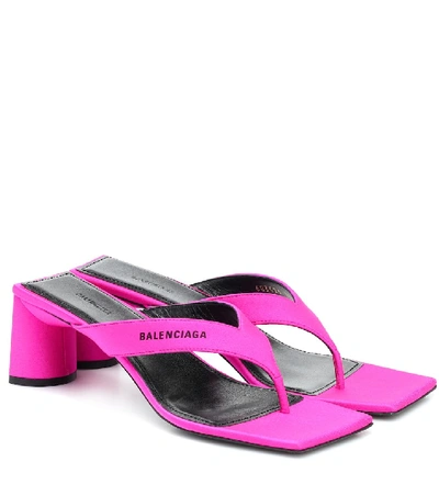 Balenciaga Neon Logo-printed Jersey Sandals In Fuchsia