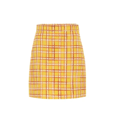 Gucci Checked Wool Tweed Mini Skirt In Yellow