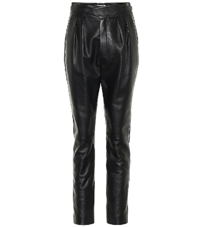 Saint Laurent High-rise Leather Straight Trousers In Black