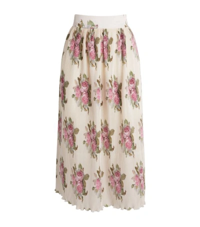 Paco Rabanne Pleated Floral-print Crepe Midi Skirt In White