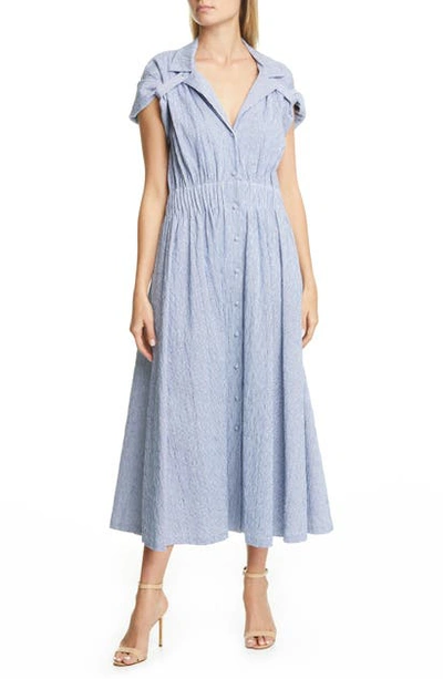 By Any Other Name Shirred Cotton-blend Gauze Midi Dress In Stripe