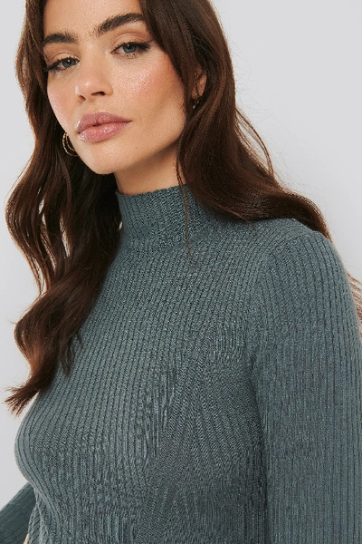 Na-kd Ribbed Polo Neck Jumper - Blue In Dusty Dark Blue