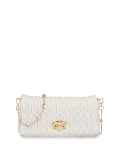 Miu Miu Miu Crystal Matelassé 单肩包 In White