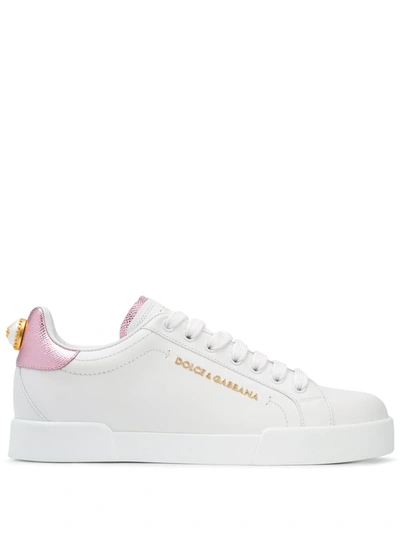 Dolce & Gabbana Portofino Leather Sneakers In White