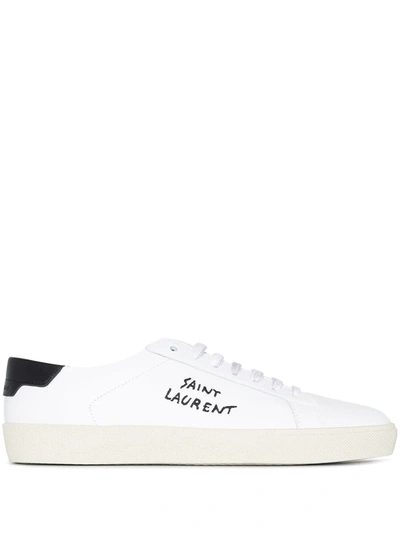 Saint Laurent Court Classic Logo-embroidered Leather Trainers In White