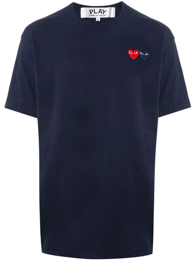 Comme Des Garçons Play Double Heart Patch Cotton Jersey T-shirt In Blue