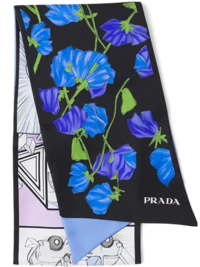 Prada Double Match Silk Neck Bow In Black