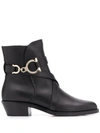 Ferragamo Shadi Gancini Leather Booties In Black
