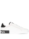 Dolce & Gabbana Portofino Leather Sneakers With Rubberized Logo Shoes In White ,black