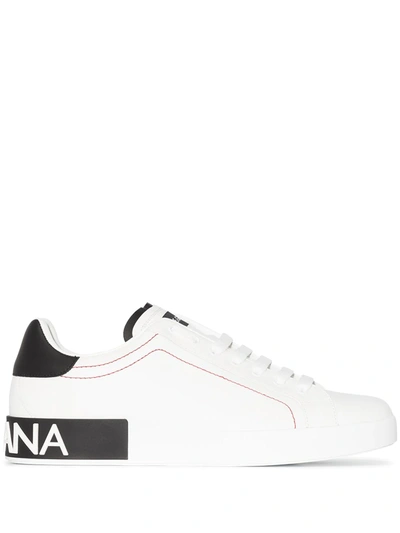 Dolce & Gabbana Portofino Leather Sneakers In White ,black