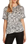 VINCE CAMUTO PAISLEY FRONTIER SHORT SLEEVE SATIN TOP,9120012