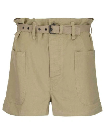 Isabel Marant Étoile Rike High-rise Belted Cotton-blend Canvas Shorts In Khaki