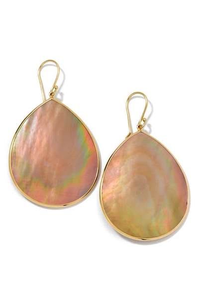 Ippolita 18k Yellow Gold Polished Rock Candy Brown Shell Large Teardrop Earrings