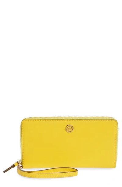 Tory Burch Robinson Zip Leather Continental Wallet In Lemon Drop