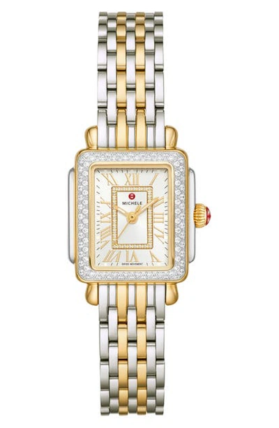 Michele Deco Madison Mini Two-tone & Diamond Double-wrap Bracelet Watch In Gold