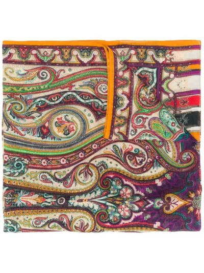 Etro Contrast Paisley Patterned Scarf In Purple