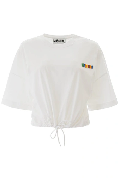 Moschino Logo Cotton Jersey Crop T-shirt In White