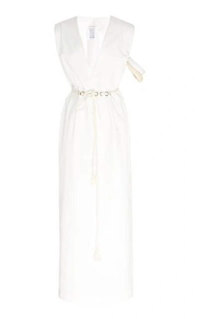 Rosie Assoulin Embellished Belted Cotton-poplin Midi Dress In White