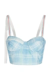 Rosie Assoulin Bustino Cropped Checked Linen Top In Plaid