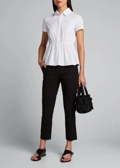 Theory Treeca Good Linen Cropped Pull-on Ankle Pants In White