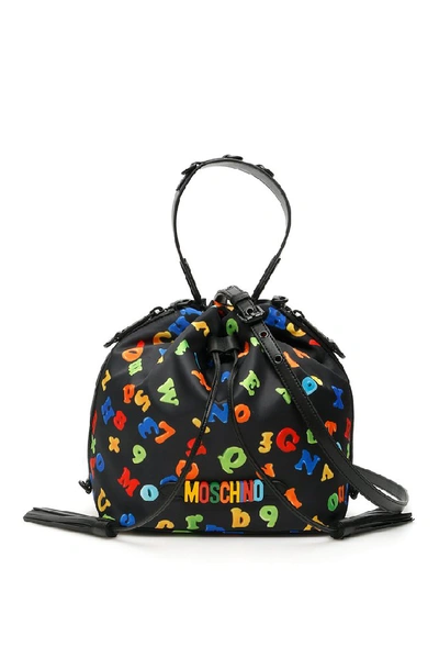 Moschino Numbers And Letters Print Medium Satchel Bag In Black,orange,yellow