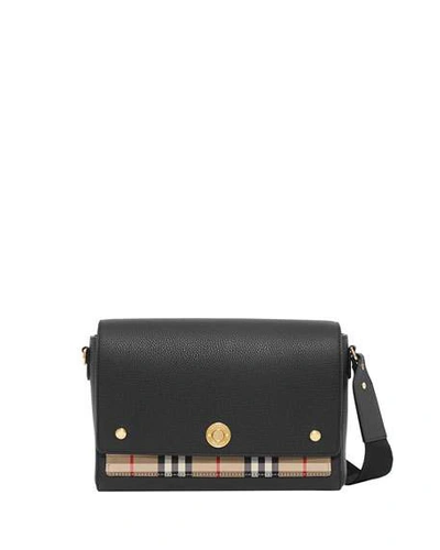 Burberry Note Medium Leather & Vintage Check Crossbody Bag In Black