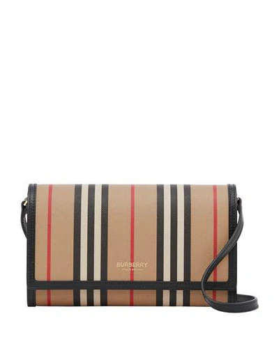 Burberry Icon Stripe E-canvas Wallet With Detachable Strap In Brown Pattern