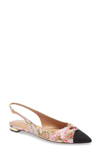 Aquazzura Mondaine Pointed Toe Slingback Flat In Pink/ Black