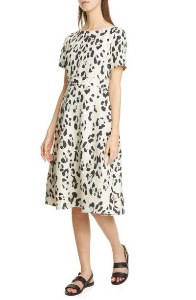 Lafayette 148 Amanda Print Silk Short-sleeve Flare Dress In Peppermint