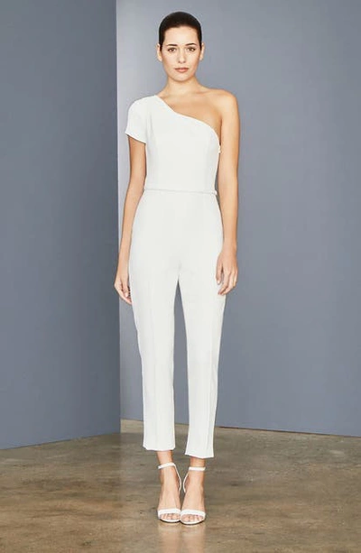 Amsale One-shoulder Stretch Crepe Ankle Jumpsuit In Silk White