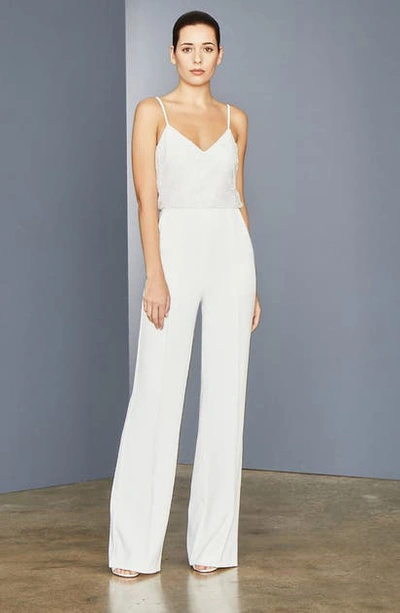 Amsale Beaded Stretch Crepe Jumpsuit In Ivory