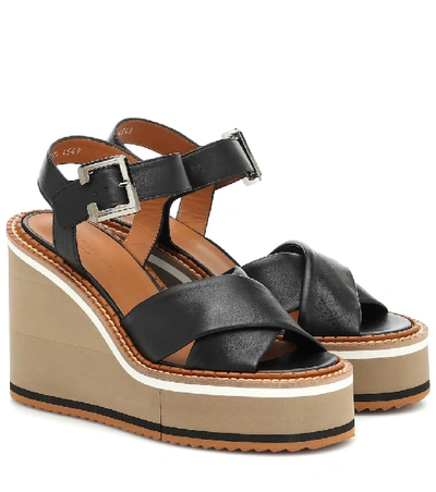 Clergerie Noemie Leather Wedge Sandals In Black