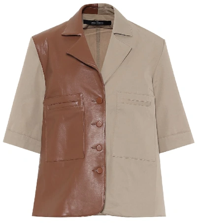 Rokh Paneled Leather And Cotton-twill Shirt In Burlywood