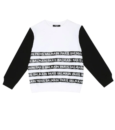 Balmain Kids' Two-tone Logo-print Sweatshirt In White,black