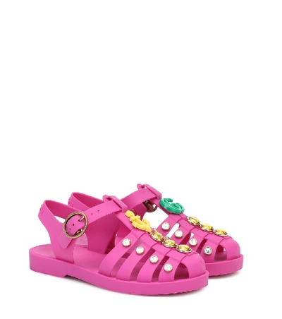 Gucci Crystal Trim Cutout Jelly Sandals, Toddler/kids In Pink