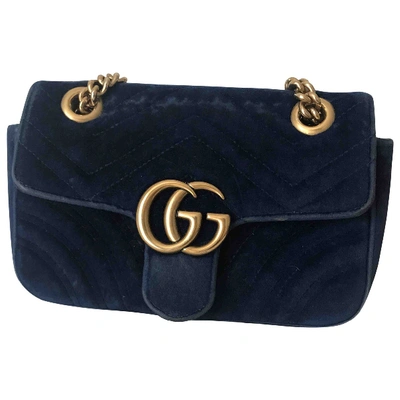 Pre-owned Gucci Gg Marmont Flap Velvet Crossbody Bag In Blue