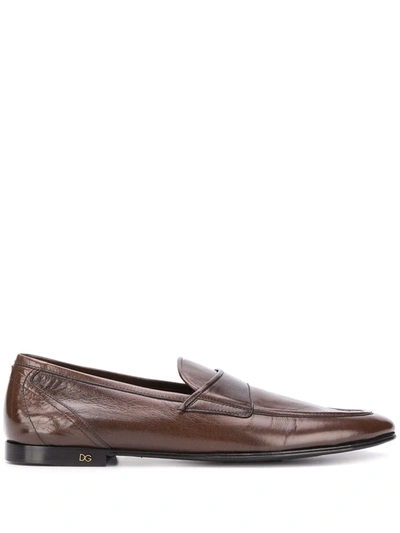 Dolce & Gabbana Leather Slip-on Loafers In Fango