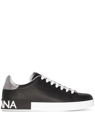 Dolce & Gabbana Portofino Low-top Leather Trainers In Black,silver