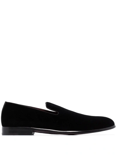 Dolce & Gabbana Black Dg Crown Embroidery Loafers Slip On Shoes