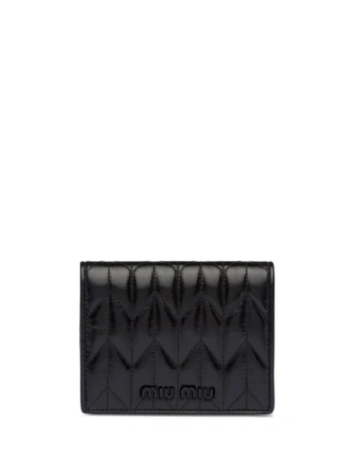 Miu Miu Matelassé Compact Wallet In Black